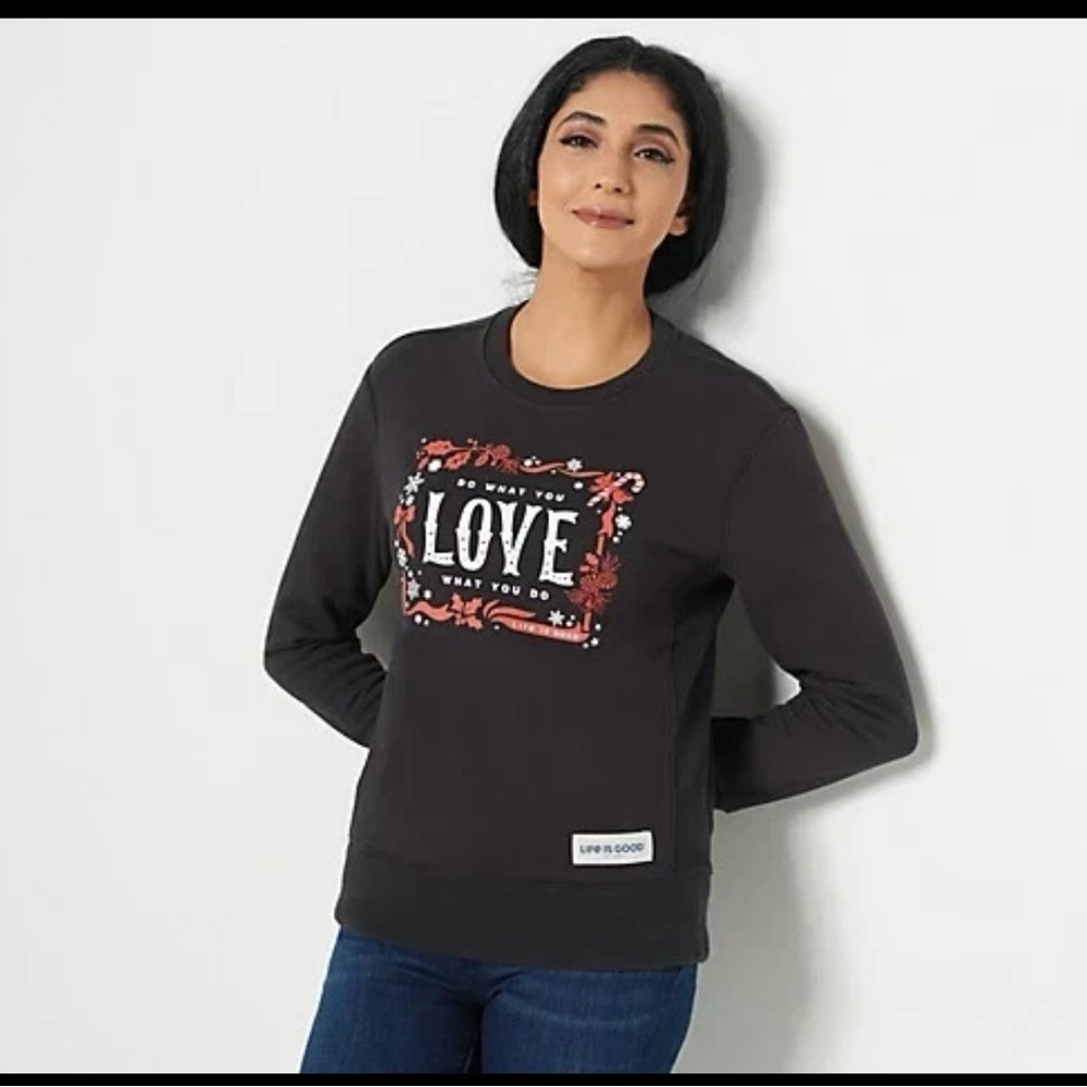 Life Is Good | Women’s | Holiday | Christmas | Black | Crewneck‎ Sweatshirt | L